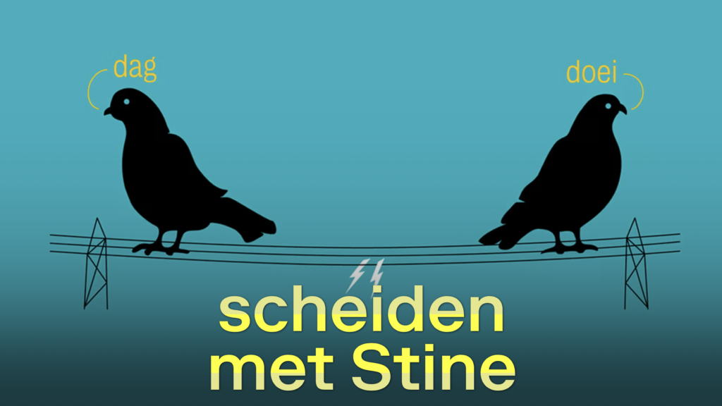 2 vogels op een verbindingsdraad die dag en doei zeggen als symbool voor uit elkaar gaan