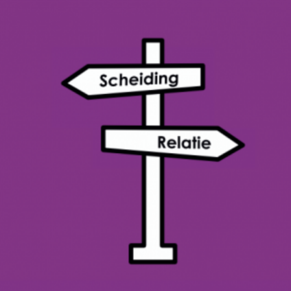 logo in paars met een wegwijzer voor scheiding en relatie in Alphen