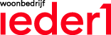 logo woonstichting Ieder1 in rood met een cijfer geschreven en in zwart woonbedrijf
