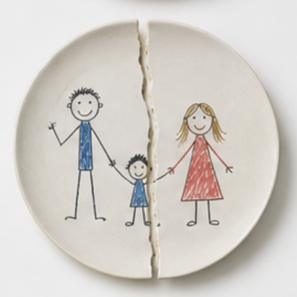 Bord met kindertekening van gezin doormidden gebroken bij scheiding in Schiedam